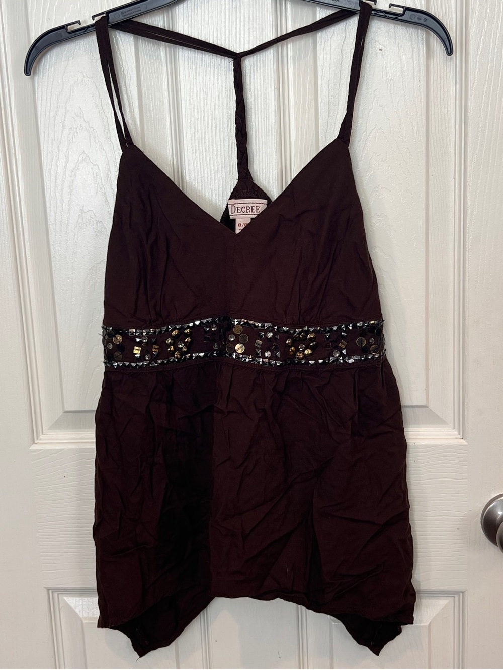 Y2K Decree Dark Brown Embellished Empire Waist Babydoll Cami Top Size XL